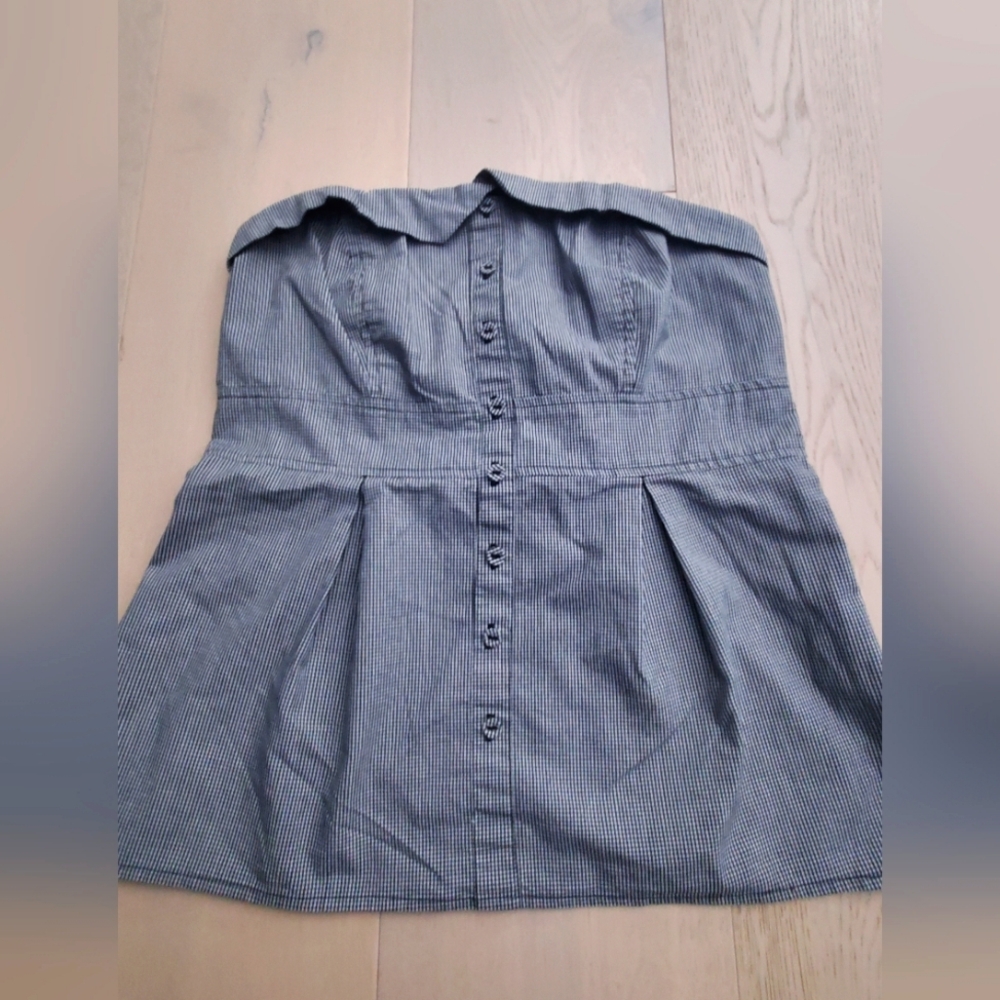 Blue & White strapless Blue & White Gingham top Sz: Med.